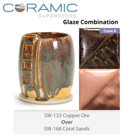 Copper Ore SW133 over Coral Sands SW168 Stoneware Combination